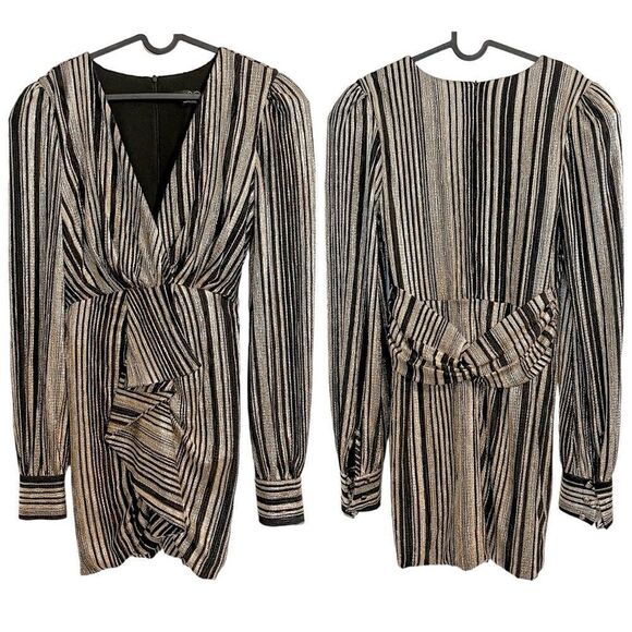 Pat Bo Metallic Stripe Ruched Mini Dress Silver 8 - Picture 2 of 6